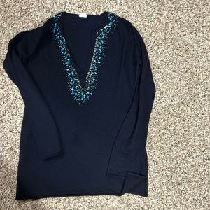 Gorgeous Jcrew womens featherweight cashmere beaded tunic Euc size small